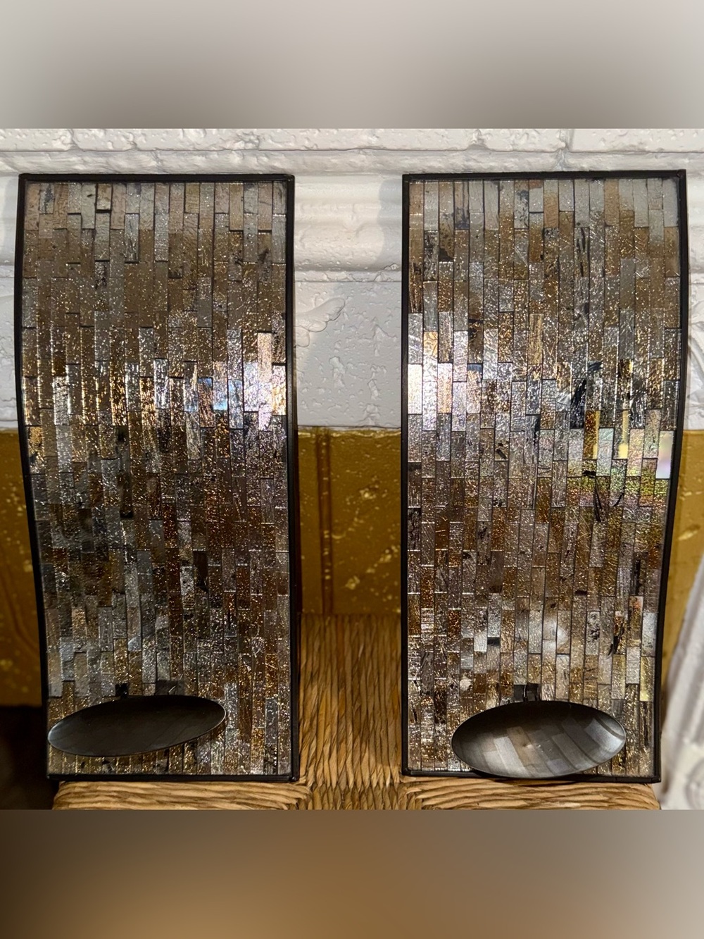 Reflective Gold and Silver Mosaic Wall Sconces - Elegant Home Accent